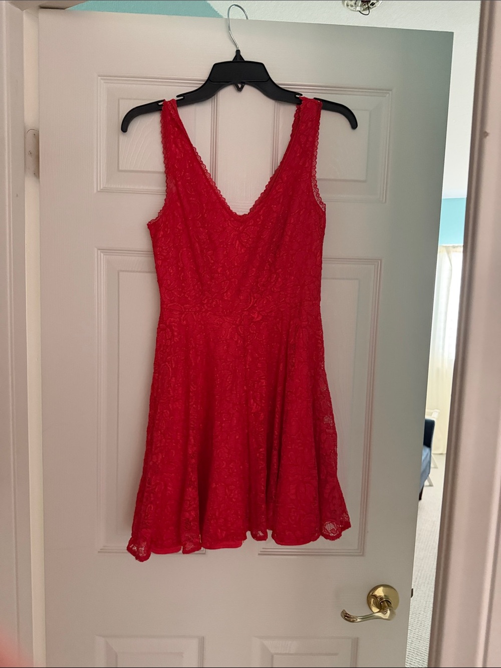 Express Red Lace V-Neck Sleeveless Mini Dress - Picture 5 of 5